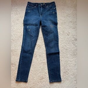 Seven7 Jeans Womens 8 Blue Sunrise Mid Rise Skinny Embellished Studded Stretch